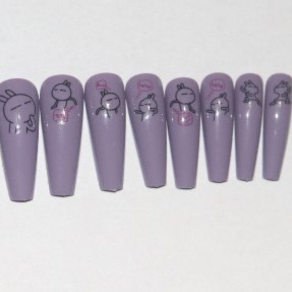 Lavender with Bunnies- press on nail set - Picture 4 of 6